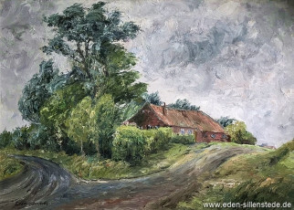 Friederikensiel, Heckhaus bei aufklarenden Sturmwetter, 1960er, 70x57 cm, Öl auf Leinwand, Privatbesitz (WV-Nr. 1365)