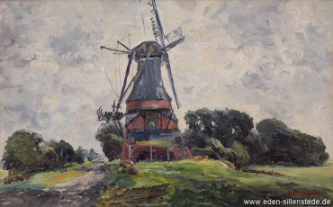 Friederikenvorwerk, Katermöhl, 1950er, 65x40,5 cm, Öl auf Leinwand, Besitz Landkreis Friesland (WV-Nr. 592)