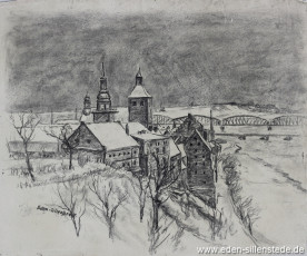Graudenz, Ausblick vom Schlossberg, 1943, 52x43 cm, Kohlezeichnung, Nachlass Arthur Eden (WV-Nr. 232)