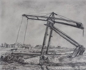 Großefehn, Spetzerfehn, 1958, 25x20 cm, Kohlezeichnung, Privatbesitz (WV-Nr. 543)