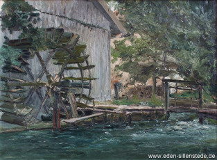 Günzberg, Wassermühle, 1957, 68,2x50,3cm, Öl auf Leinwand, Privatbesitz (WV-Nr. 1387)