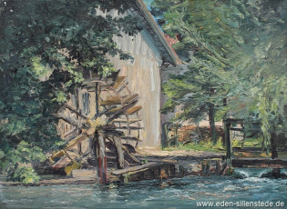 Günzberg, Wassermühle, 1959, 66,5x48,5 cm, Öl auf Leinwand, Nachlass Arthur Eden (WV-Nr. 121)