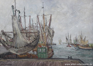 Harlesiel, Hafen, 1966, 70,5x50,5 cm, Öl auf Leinwand, Privatbesitz (WV-Nr. 853)