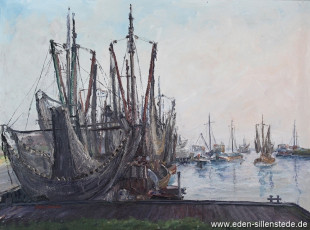 Harlesiel, Hafen, um 1966, 70x52 cm, Öl auf Leinwand, Privatbesitz (WV-Nr. 846)