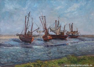 Harlesiel, Kutter bei Ebbe, 1960er, 68x48 cm, Öl auf Leinwand, Privatbesitz WV-Nr. 1446