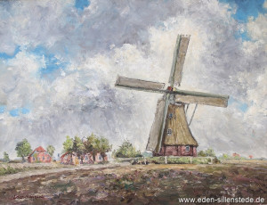 Heidmühle, Mühle um 1900, 1960-70er, 74x56,5 cm, Öl auf Leinwand, Privatbesitz (WV-Nr. 1170)