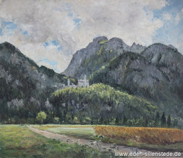 Hohenschwangau, Schloss Neuschwanstein, 1959, 70x60 cm, Öl auf Leinwand, Nachlass Arthur Eden (WV-Nr. 150)