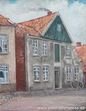 Hooksiel, Alte Stellmacherei, 1960er, 38x48 cm, Öl auf Leinwand, Privatbesitz (WV-Nr. 1173)