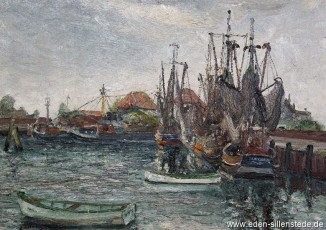 Hooksiel, Alter Hafen, 1960er, 64x45 cm, Öl auf Leinwand, Privatbesitz (WV-Nr. 549)