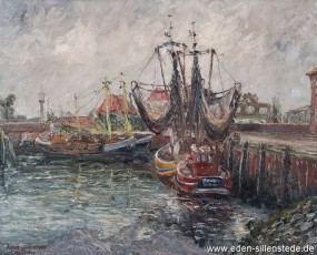 Hooksiel, Alter Hafen, 1966, 60x50cm, Öl auf Leinwand, Privatbesitz (WV-Nr. 541)