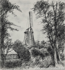 Hooksiel, Mühle, 28x30 cm, Kohlezeichnung, Nachlass Arthur Eden (WV-Nr. 297)