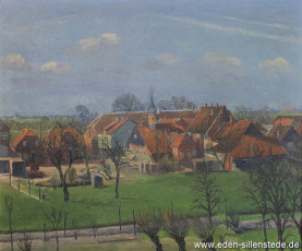 Hooksiel, Ortsansicht, 1934, 68,5x57,5 cm, Öl auf Leinwand, Privatbesitz (WV-Nr. 19)