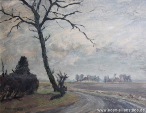 Hooksiel, Umland, Strasse bei Bohnenburg, 1940er, 45x35 cm, Öl auf Holz, Privatbesitz (WV-Nr. 883)