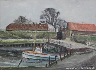 Horumersiel, Hafen, 1962, 44,5x32,3 cm, Öl auf Leinwand, Nachlass Arthur Eden (WV-Nr. 117)