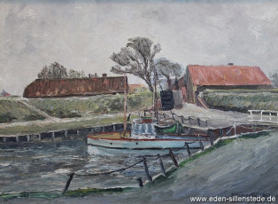 Horumersiel, Hafen, 1962, 54,5x40 cm, Öl auf Leinwand, Privatbesitz (WV-Nr. 557)
