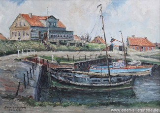 Horumersiel, Hafen, 1962, 62x44 cm, Öl auf Leinwand, Privatbesitz (WV-Nr. 866)