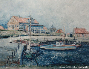 Horumersiel, Hafen, 1962, Öl auf Leinwand, Besitz Landkreis Friesland (WV-Nr. 647)