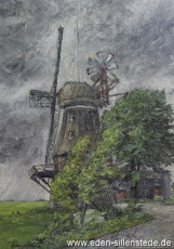 Horumersiel, Stumpenser Mühle, um 1965, 52,5x72 cm, Öl auf Leinwand, Privatbesitz (WV-Nr. 966)