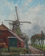 Ihlowerfehn, Mühle, 1966, 48,5x60 cm, Öl auf Leinwand, Besitz Raiffeisenbank Jever (WV-Nr. 714)