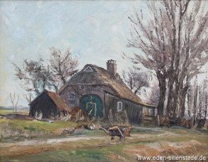 Jeringhave, Gehöft an der Rahlinger Straße, 1950-60er, 46x36 cm, Öl auf Leinwand, Privatbesitz (WV-Nr. 1160)