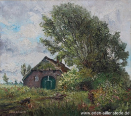 Jeringhave, Gehöft an der Rahlinger Straße, 1965, 61,5x54 cm, Öl auf Leinwand, Privatbesitz (WV-Nr. 1483)