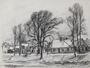 Jever, Stadt, Am Elisabethufer, 1963, 39,5x29,5 cm, Kohlezeichnung, Nachlass Arthur Eden (WV-Nr. 203)