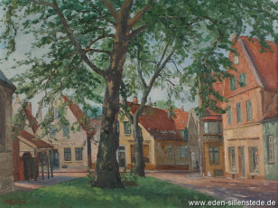 Jever, Stadt, Am Kirchplatz, 1941, 64,5x48,5 cm, Öl auf Leinwand, Privatbesitz (WV-Nr. 1185)