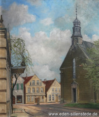 Jever, Stadt, Am Kirchplatz, Alte Stadtkirche, 1930er, 58,5x68,5 cm, Öl auf Leinwand, Privatbesitz (WV-Nr. 1336)