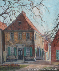 Jever, Stadt, Am Kirchplatz, Provinzialschule, 1936, 41,5x49,5 cm, Öl auf Leinwand, Besitz Schlossmuseum Jever (WV-Nr. 733)