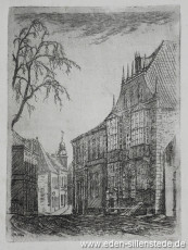 Jever, Stadt, Am Kirchplatz, Rathaus, 1920er, 15x20 cm, Radierung, Nachlass Arthur Eden (WV-Nr. 269)