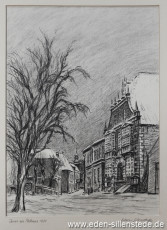 Jever, Stadt, Am Kirchplatz, Rathaus, 1930, 22,5x30,5 cm, Kohlezeichnung, Privatbesitz (WV-Nr. 1246)