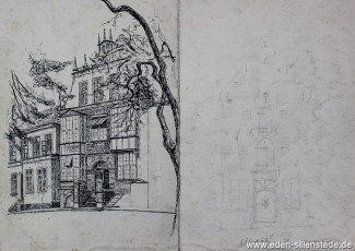 Jever, Stadt, Am Kirchplatz, Rathaus, 1930er, 19x25 cm, Tuschezeichnung, Nachlass Arthur Eden (WV-Nr. 331)