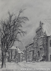 Jever, Stadt, Am Kirchplatz, Rathaus, 1955, 21x29 cm, Kohlezeichnung, Privatbesitz (WV-Nr. 871)