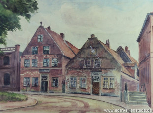 Jever, Stadt, Am Kirchplatz, Schwarzer Bär, 1942, 43x32 cm, Aquarell, Privatbesitz (WV-Nr. 512)