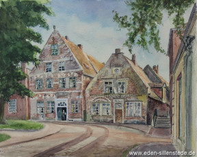 Jever, Stadt, Am Kirchplatz, Scharzer Bär, 1944, 36,5x28,8 cm, Aquarell, Besitz Schlossmuseum Jever (WV-Nr. 736)