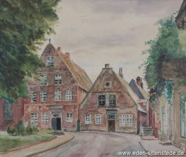 Jever, Stadt, Am Kirchplatz, Scharzer Bär, um 1942, 33x27 cm, Aquarell, Privatbesitz (WV-Nr. 700)