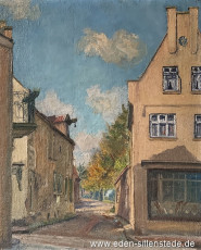 Jever, Stadt, Blick in die Straße Am Wall, 1930-40er, 34x42 cm, Öl auf Karton, Privatbesitz (WV-Nr. 921)