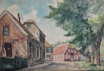 Jever, Stadt, Am Wall, 1940er, 46x31 cm, Aquarell, Nachlass Arthur Eden (WV-Nr. 155)