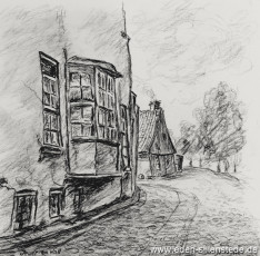 Jever, Stadt, Am Wall, 1950er, Kohlezeichnung, Besitz Landkreis Friesland (WV-Nr. 648)