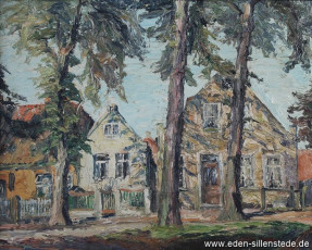 Jever, Stadt, An der Prinzengraft, um 1950, 52,5x40,5 cm, Öl auf Leinwand, Besitz Stadt Schortens (WV-Nr. 817)