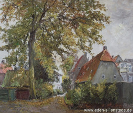 Jever, Stadt, Anlagen in Jever im Herbst, 1960er, 72,5x63 cm, Öl auf Leinwand, Besitz Landkreis Friesland (WV-Nr. 644)