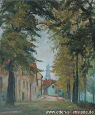 Jever, Stadt, Blick in die Mönchswarf, 1940-50er, 50,5x60,5 cm, Öl auf Leinwand, Privatbesitz (WV-Nr. 1189)