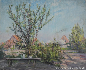 Jever, Stadt, Garten i. d. Schützenhofstr. 10, 1950er, 62x50 cm, Öl auf Leinwand, Nachlass Arthur Eden (WV-Nr. 153)