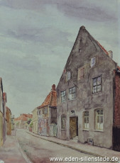 Jever, Stadt, Große Burgstraße, 1944, 28,6x39,2 cm, Aquarell, Besitz Schlossmuseum Jever (WV-Nr. 806)