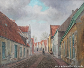 Jever, Stadt, Hopfenzaun, 1930er, 56x45,5 cm, Öl auf Leinwand, Privatbesitz (WV-Nr. 1333)