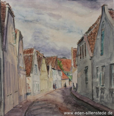 Jever, Stadt, Hopfenzaun, um 1944, 31,5x 32 cm, Aquarell, Besitz Schlossmuseum Jever (WV-Nr. 808)