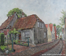 Jever, Stadt, Hopfenzaun und Trivialschule, 1970, 65x53 cm, Öl auf Leinwand, Besitz Schlossmuseum Jever (WV-Nr. 762)