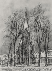Jever, Stadt, Katholische Kirche, 1965, 29x38,5 cm, Kohlezeichnung, Besitz Landkreis Friesland (WV-Nr. 590)