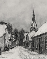 Jever, Stadt, Kleine Burgstraße, 1954, 24x30 cm, Kohlezeichnung, Besitz Landkreis Friesland (WV-Nr. 581)