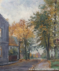 Jever, Stadt, Lindenallee, 1950er, 38x45 cm, Öl auf Leinwand, Privatbesitz (WV-Nr. 1063)